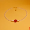 Cinnabar pointed pearl nine-tailed fox collarbone chain, new Chinese-style light luxury pearl sweater chain, women's beaded collarbone chain accessory, neck accessory, collarbone chain niche light luxury Specification image
